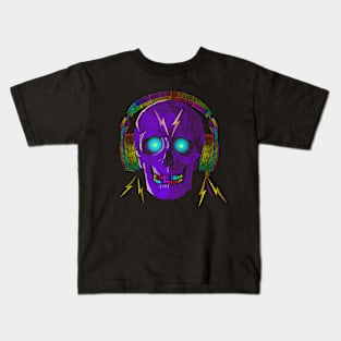 SKULL WITH HEADPHONES AND RAINBOW TEETH Kids T-Shirt